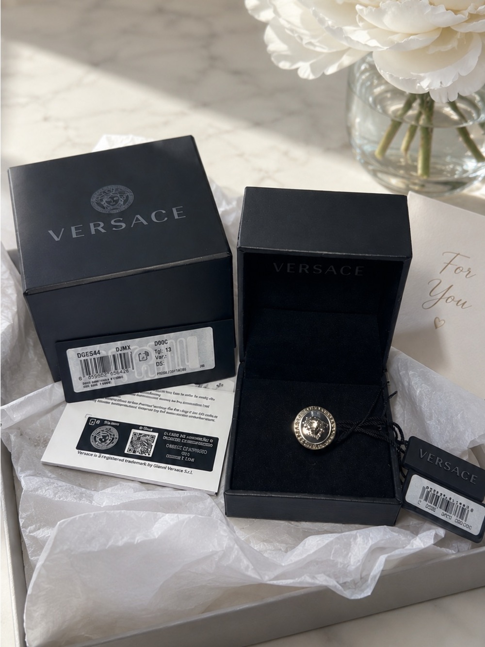 Versace Medusa Greca Ring Silver Tone IT 13 / US 6.5 | NWT | Full Set